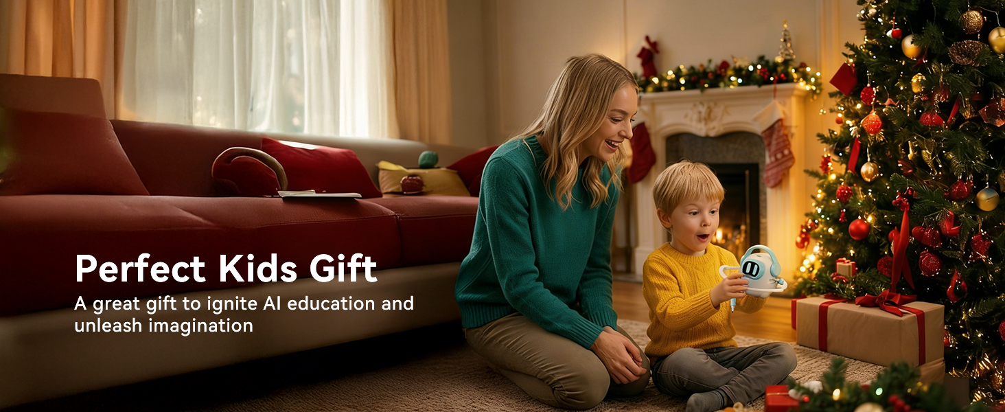 Mother and son opening iBeed as a Christmas gift